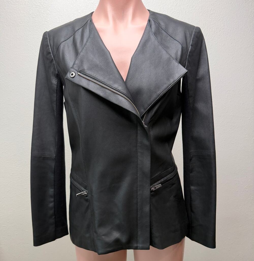Veda Black Genuine Leather Moto Biker Jacket Women's Medium